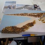 Propped with paintbrush! I like paintings to work their way around the edges of the canvas.