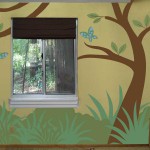 The best examples of jungle murals I saw had a big tree as the center of attention. The vines were just enough to keep it feeling jungle-like.