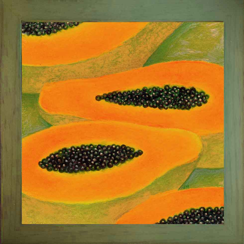 Harvest: Papayas • 5.75" x 5.75" framed