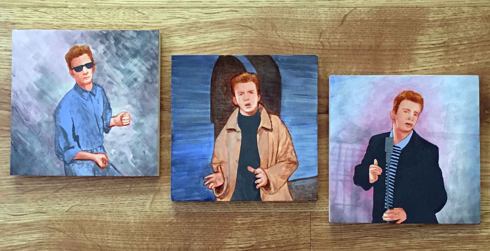 Never Gonna Give You Up triptych • 8" x 8" each (x3)